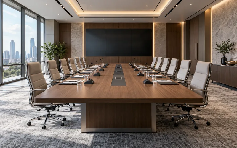 Large boardroom with long conference table — illustrative setting