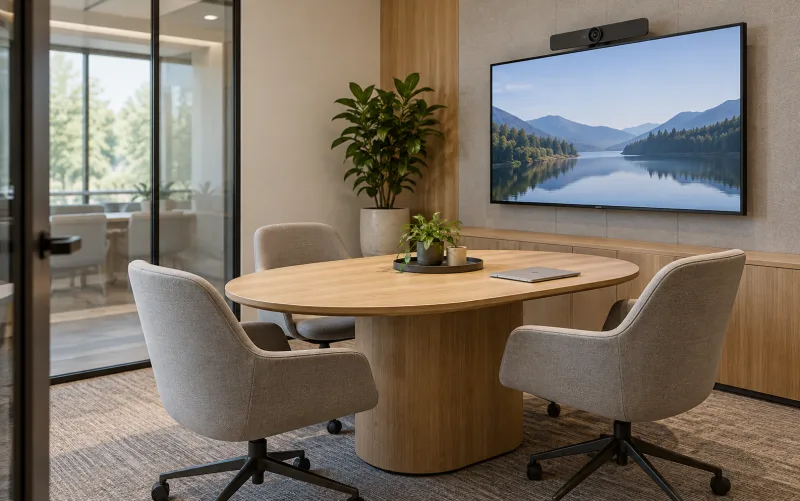 Compact four-person huddle room — illustrative setting