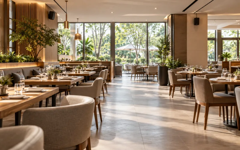 ร้านอาหารพร้อมทางเดินบริการ — ภาพสถานที่จำลอง