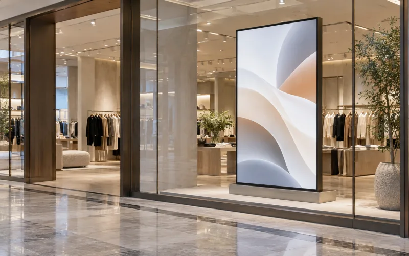 Shop window with a digital display — illustrative setting