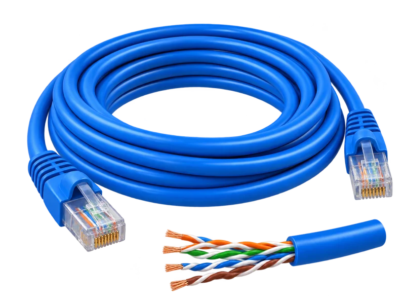 สายเครือข่ายทองแดงและหัว RJ45 — ภาพแนวคิด