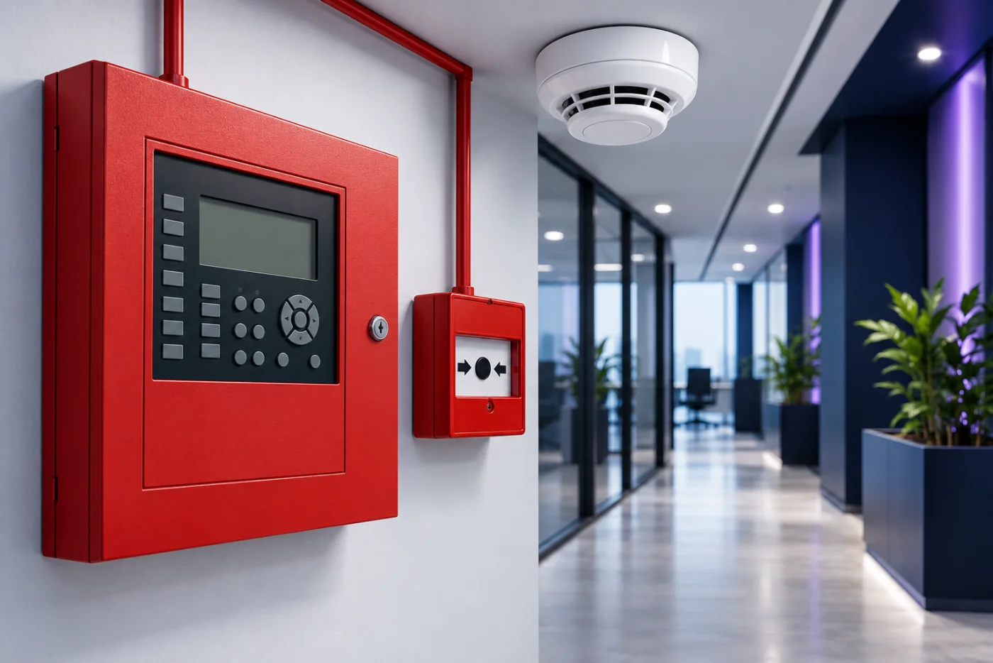 Concept fire-alarm panel, manual call point and smoke detector